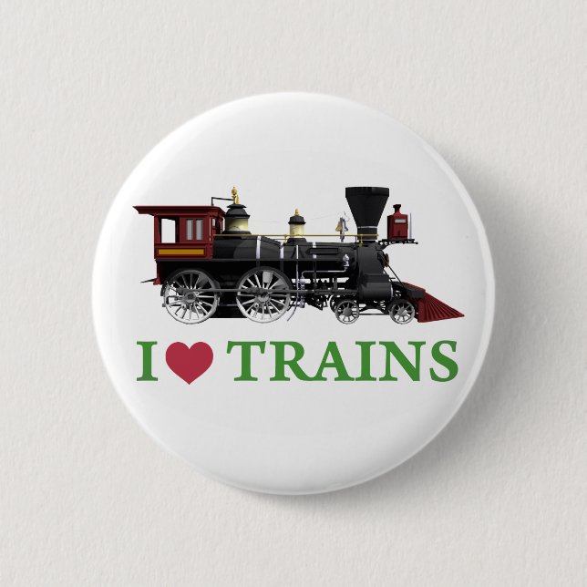 I Love Trains 6 Cm Round Badge (Front)