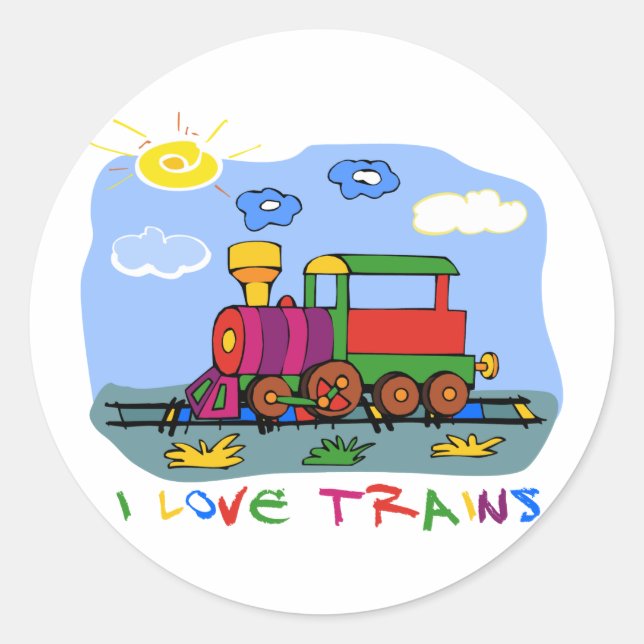 I Love Trains Classic Round Sticker (Front)