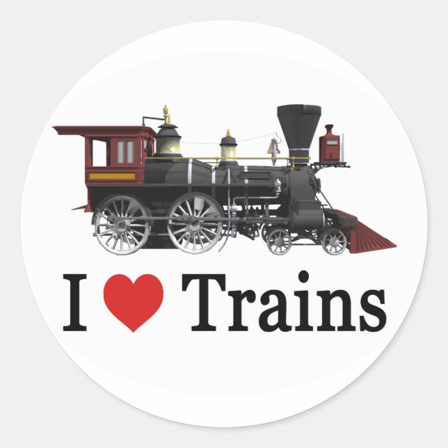 I Love Trains Classic Round Sticker (Front)