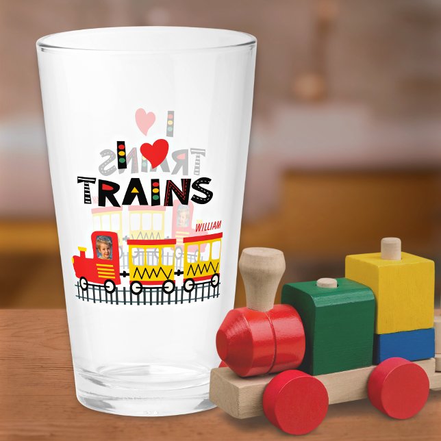 I Love Trains Colourful Kids Photo and Name Glass (Creator Uploaded)