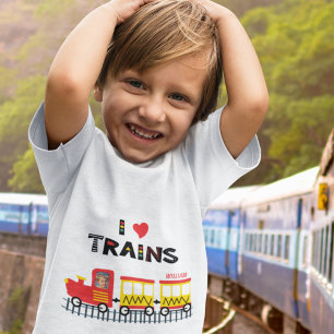 I Love Trains Colourful Kids Photo and Name Toddler T-Shirt