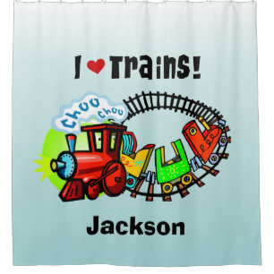 I Love Trains Personalised Transportation Shower Curtain
