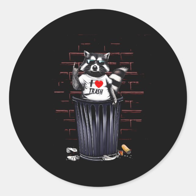 I Love Trash Racoon Trash Panda Classic Round Sticker (Front)