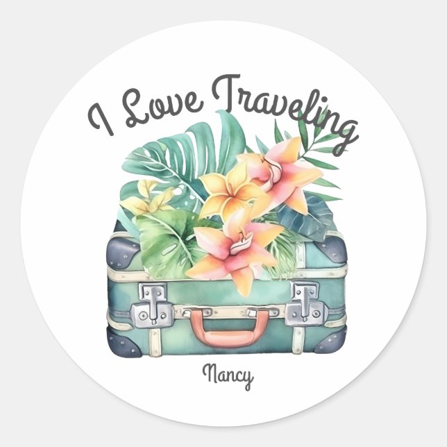 I love Travelling Classic Round Sticker (Front)