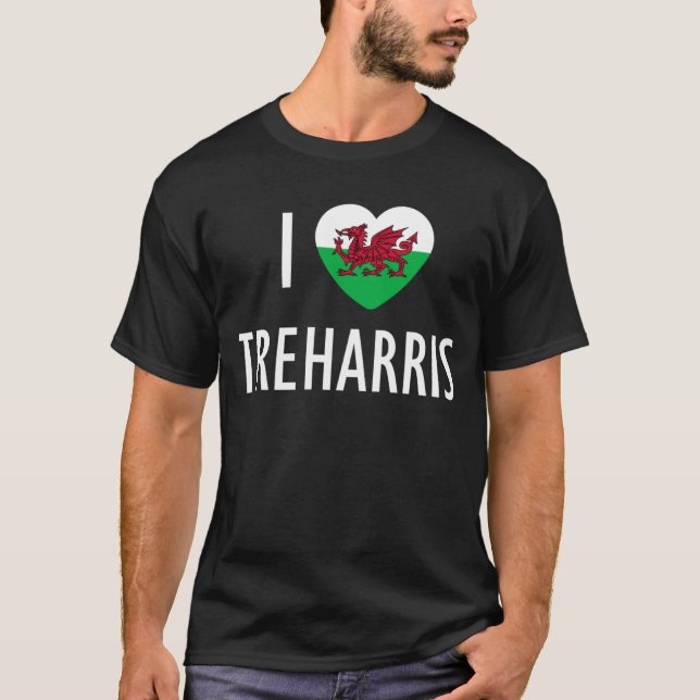 I Love Treharris Wales Flag Heart Dragon Welsh T-Shirt (Front)