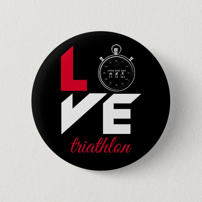 I love triathlon 6 cm round badge (Front)