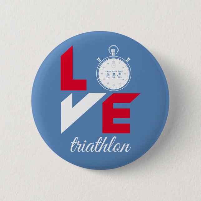 I love triathlon 6 cm round badge (Front)