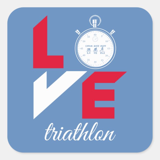 I love triathlon square sticker (Front)