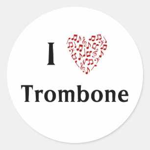 I Love Trombone Red Heart of Music Notes Classic Round Sticker