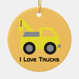 I love Trucks, Cute Yellow Vehicle for kids Ceramic Ornament