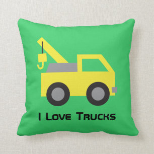 I love Trucks, Cute Yellow Vehicle for kids Cushion