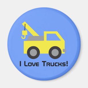 I love Trucks, Cute Yellow Vehicle for kids Magnet