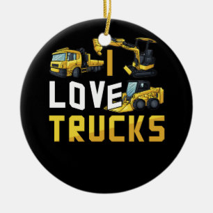 I Love Trucks Excavator Bulldozer Construction Veh Ceramic Ornament