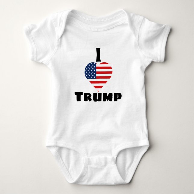 I Love Trump Heart American Flag Cute One Piece Baby Bodysuit (Front)