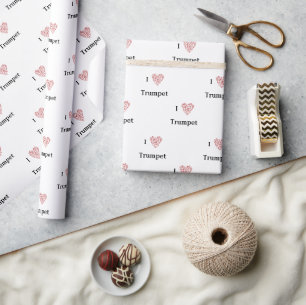 I Love Trumpet Red Heart of Music Notes Wrapping Paper
