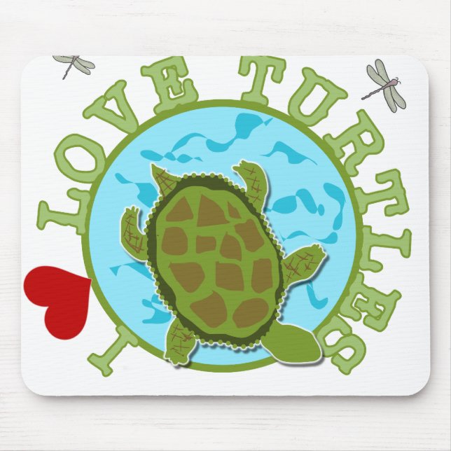 I Love Turtles Mouse Pad (Front)