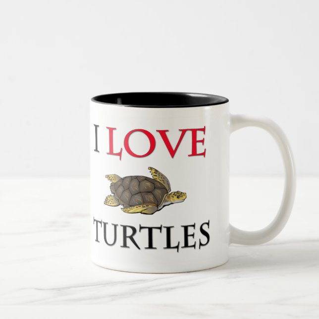 I Love Turtles Two-Tone Coffee Mug (Right)