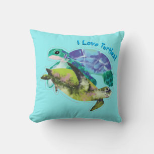 I Love Turtles With Two Turtle Cushion