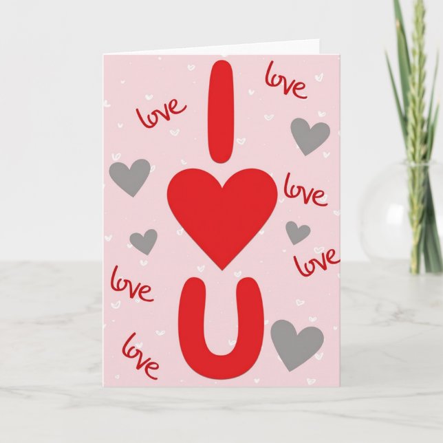 I Love U Heart Pattern Card (Front)