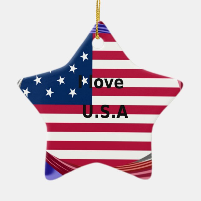 I Love U.S.A. Swirl: Patriotic Heart Art Print  Ceramic Tree Decoration (Front)