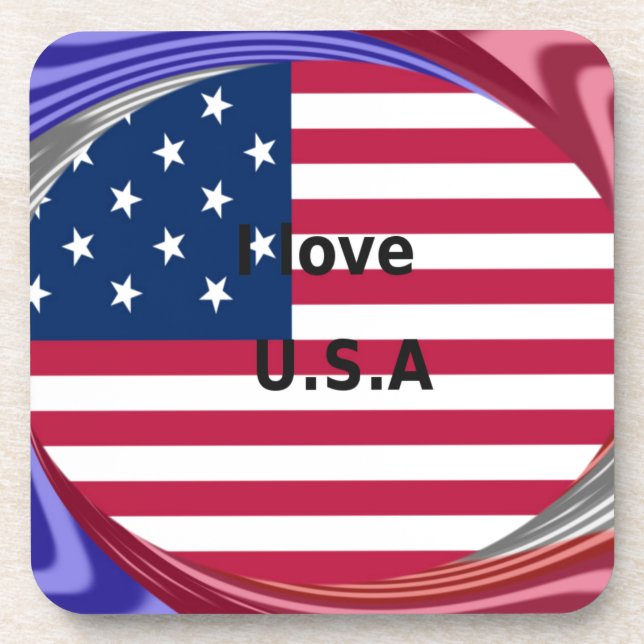 I Love U.S.A. Swirl: Patriotic Heart Art Print  Coaster (Front)