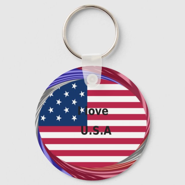 I Love U.S.A. Swirl: Patriotic Heart Art Print  Key Ring (Front)
