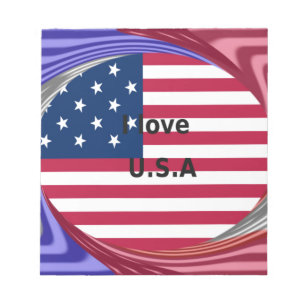 I Love U.S.A. Swirl: Patriotic Heart Art Print Notepad