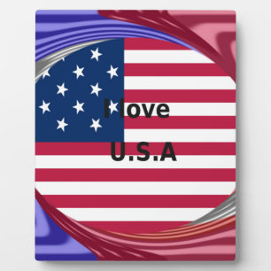 I Love U.S.A. Swirl: Patriotic Heart Art Print Plaque