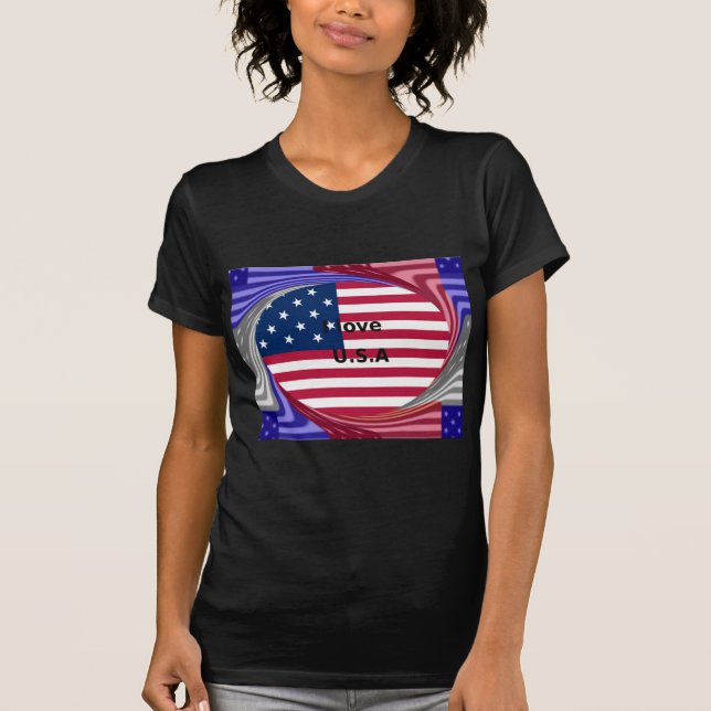 I Love U.S.A. Swirl: Patriotic Heart Art Print  T-Shirt (Front)