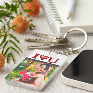 I Love U Valentines Day Red photo Key Ring