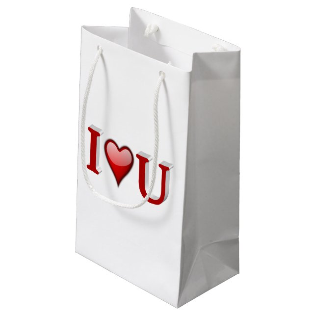 I Love U Valentines Day Red Small Gift Bag (Back Angled)