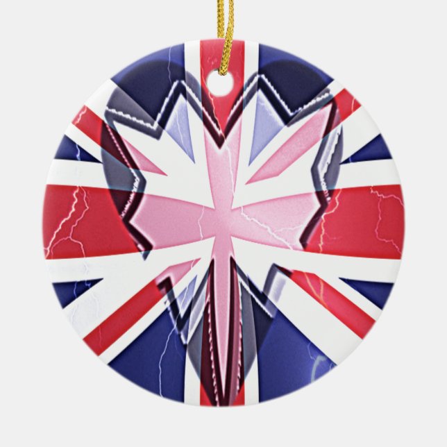 "I Love UK" Art Print Ceramic Ornament (Front)