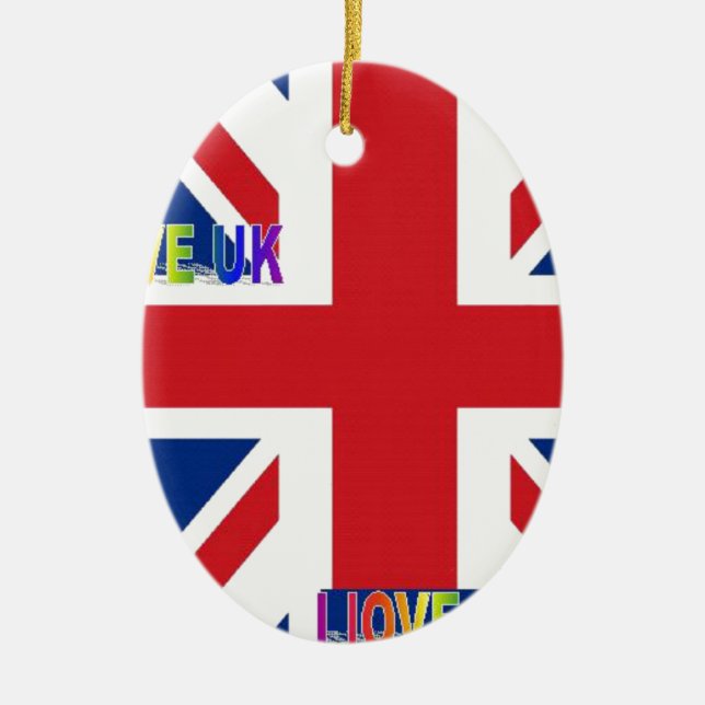 I Love UK Art Print Ceramic Ornament (Front)