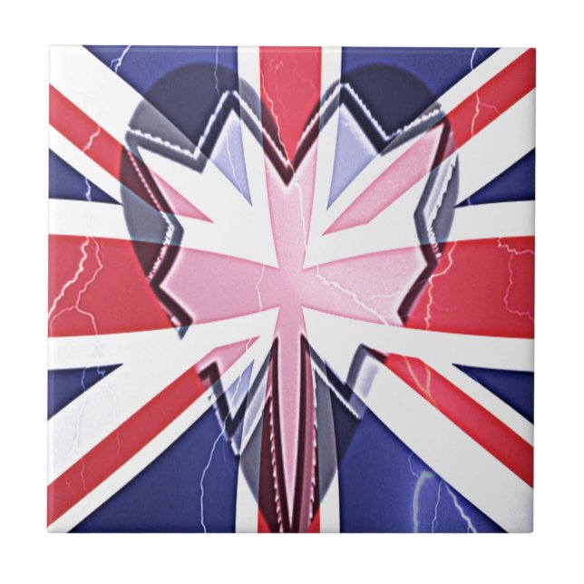 "I Love UK" Art Print Ceramic Tile (Front)