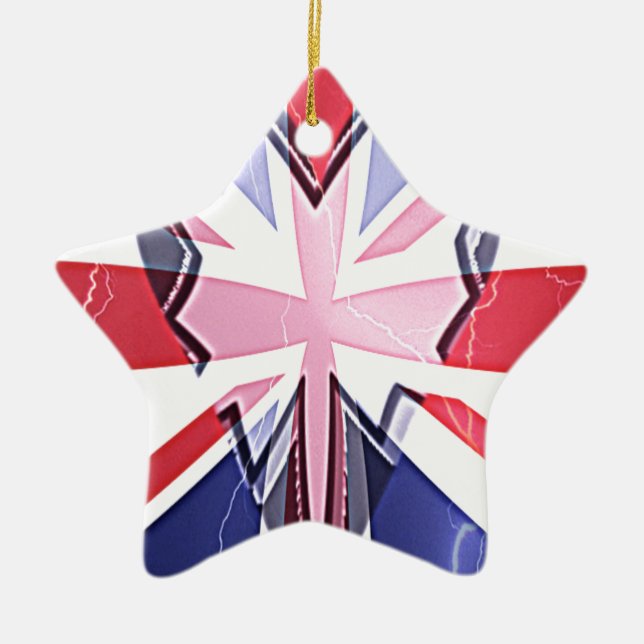 "I Love UK" Art Print Ceramic Tree Decoration (Front)