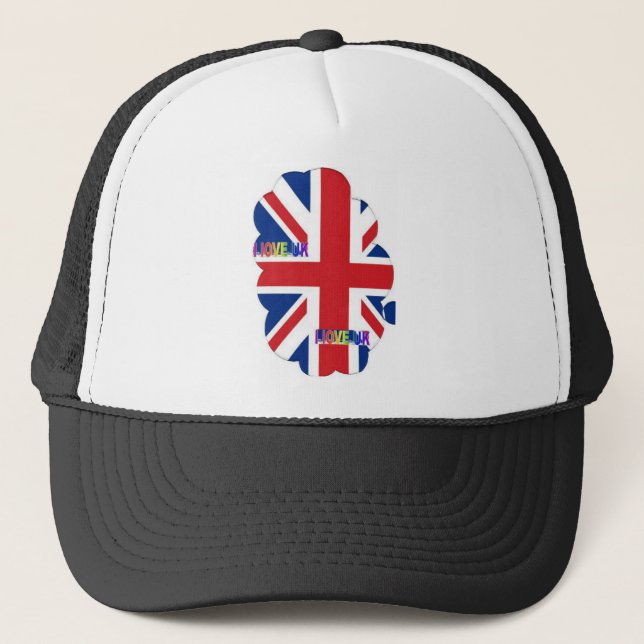 I Love UK Art Print Trucker Hat (Front)