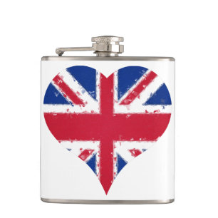I Love UK Distressed Heart Flag Hip Flask