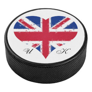I Love UK Distressed Heart Flag Hockey Puck