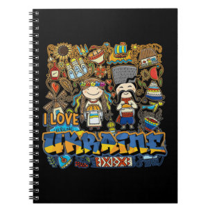 I love Ukraine Doodle with Ukrainian Flag Notebook