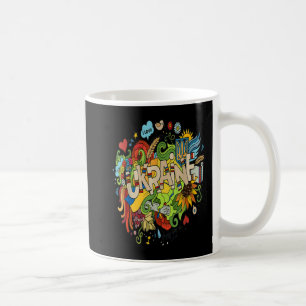 I love Ukraine Doodle with Ukrainian Flag Pray for Coffee Mug