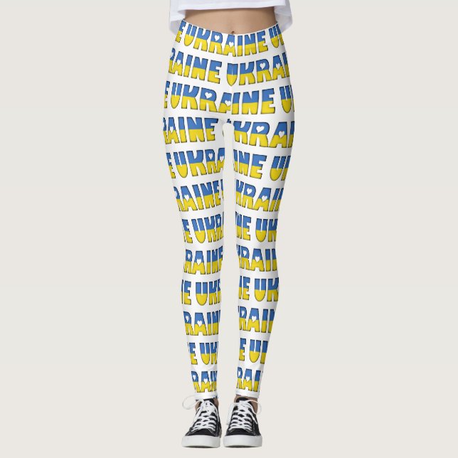 I Love Ukraine Flag Colours Typography Pattern Tex Leggings (Front)