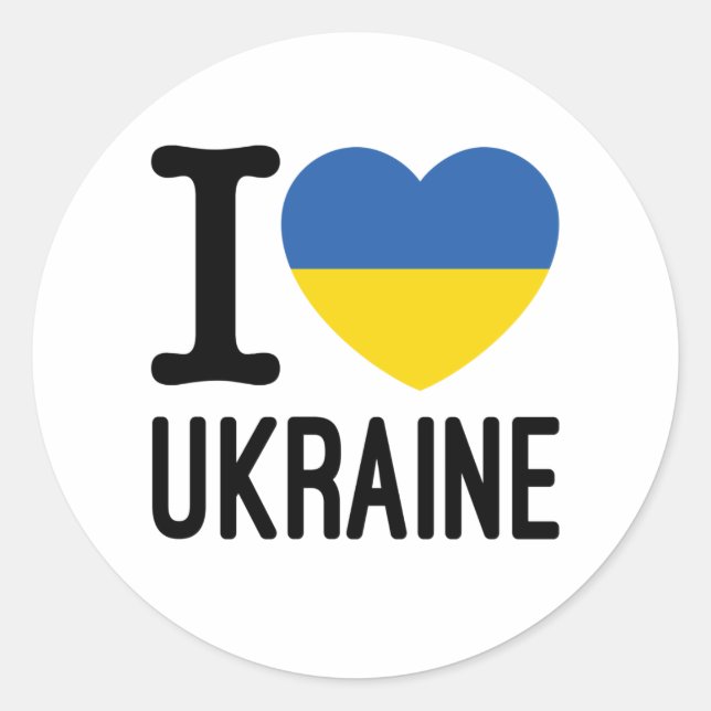I Love Ukraine Heart Ukrainian Flag Classic Round Sticker (Front)