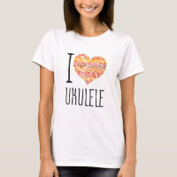I Love Ukulele Orange Mandala Heart