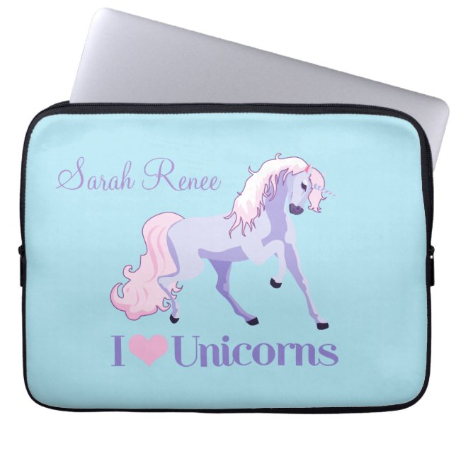 I Love Unicorns Personalised Laptop Sleeve (Front)