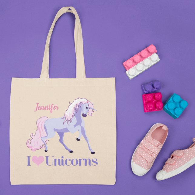I Love Unicorns Pretty Personalised Unicorn Tote Bag (Creator Uploaded)