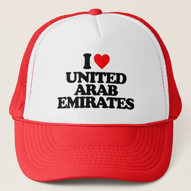 I LOVE UNITED ARAB EMIRATES TRUCKER HAT (Front)