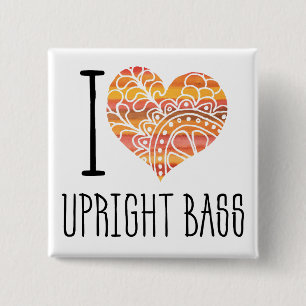 I Love Upright Bass Orange Mandala Heart 15 Cm Square Badge