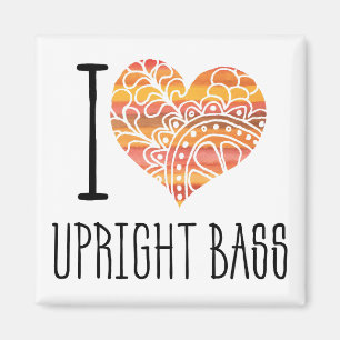 I Love Upright Bass Orange Mandala Heart Magnet