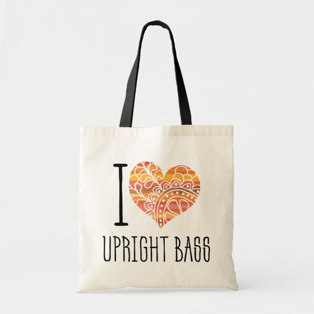 I Love Upright Bass Orange Mandala Heart Tote Bag (Front)