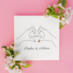 I Love Us Hand Heart Shape Custom Couple Name Holiday Card